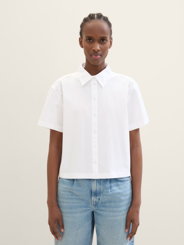 Τom Tailor Boxy Shortsleeve Shirt Γυναικείο Πουκάμισο Λευκό
