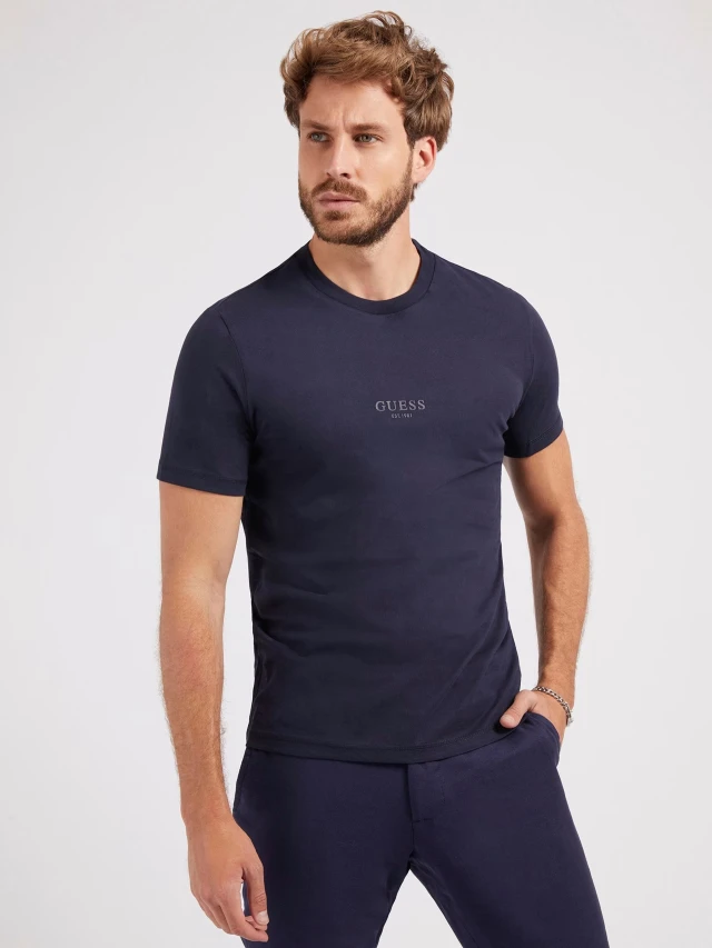 Guess Aidy Cn Ss Tee Ανδρική Μπλουζα Μπλε