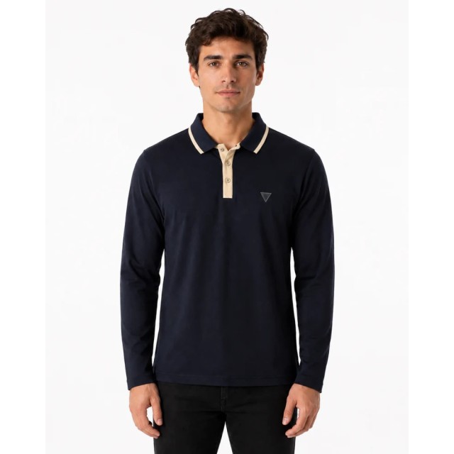 Guess Ls Detailed Textured Polo Ανδρικό Μπλούζα Polo Μπλε