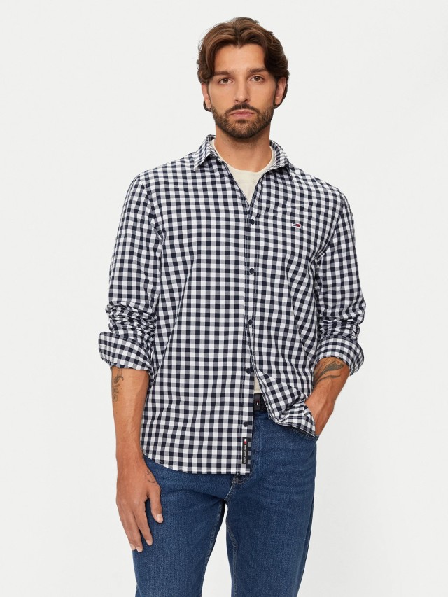 Tommy Hilfiger Tjm Reg Poplin Check Shirt Ανδρικό Πουκάμισο Μπλε