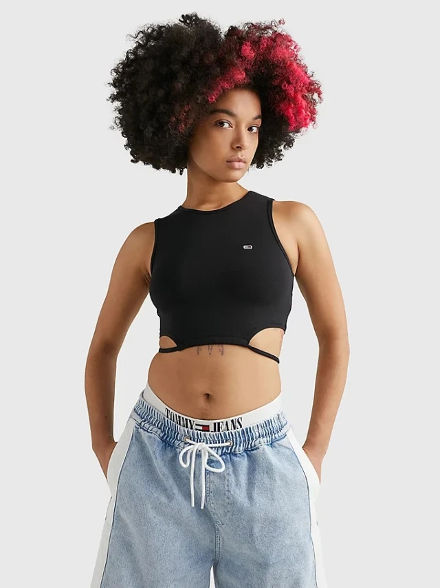 Tommy Hilfiger Tjw Ultr Crp Tie Top Γυναικεία Μπλούζα Μαύρη