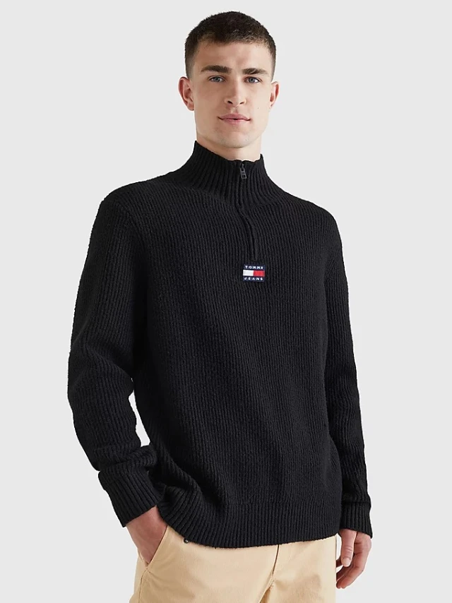 Tommy Hilfiger Tjm Rlxd Badge Zip Mock Neck Ανδρικο Πλεκτο Μαυρο