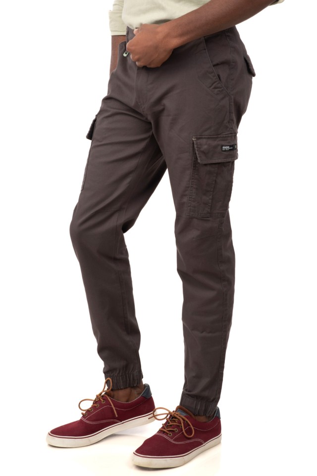 Rebase Chinos Cargo Pants With Elastic Tape Ankle  Ανδρικο Παντελονι Cargo Ανθρακι