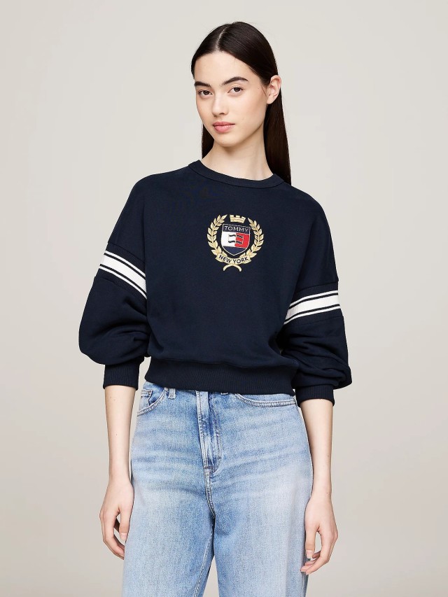 Tommy Hilfiger Tjw Nw Bxy Crest Crew Γυναικείο Φούτερ Μπλε