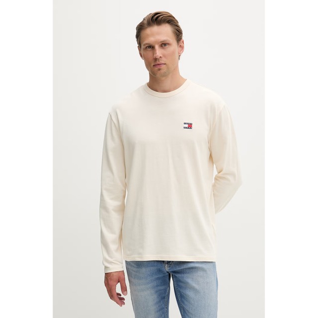 Tommy Hilfiger Tjm Reg Badge Tee Ls Ανδρική Μπλούζα Εκρού