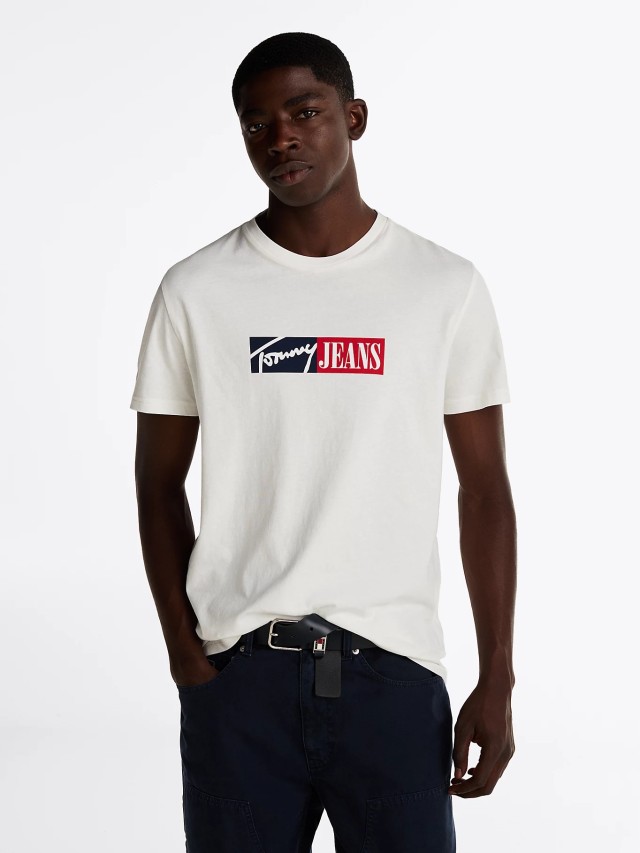 Tommy Hilfiger Tjm Slim Entry Graphic Tee Ext Ανδρική Μπλούζα Λευκή