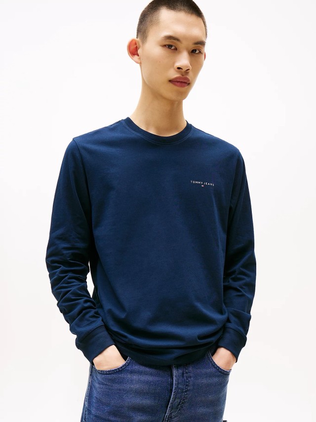 Tommy Hilfiger Tjm Slim Chest Linear Ls Tee Ext Ανδρική Μπλούζα Μπλε