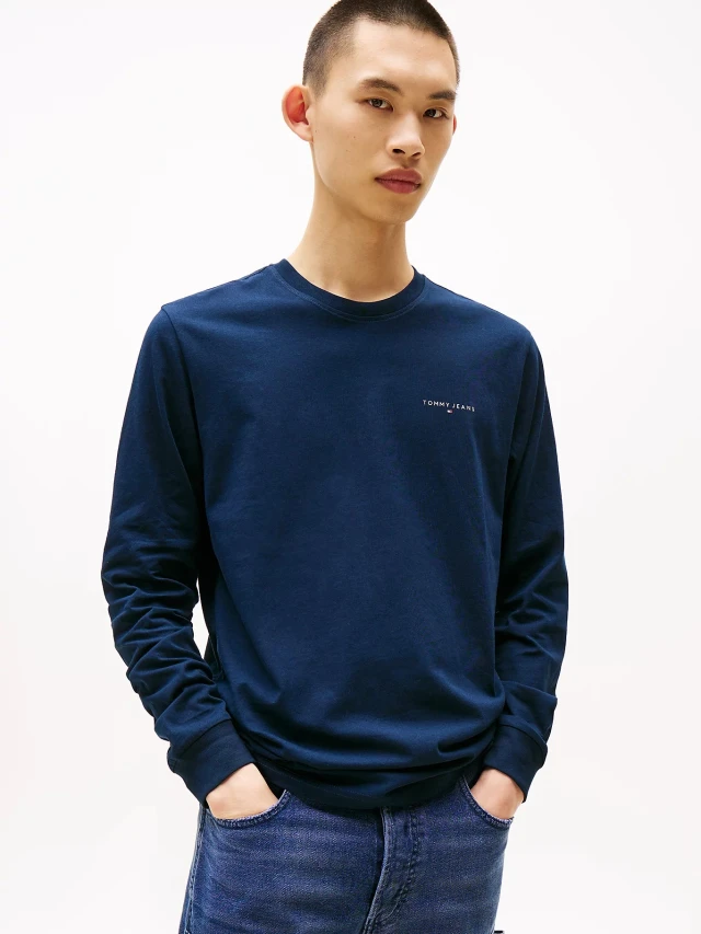 Tommy Hilfiger Tjm Slim Chest Linear Ls Tee Ext Ανδρική Μπλούζα Μπλε