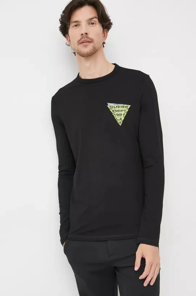 Guess Detar Cn Ls Tee Ανδρικη Μπλουζα Μαυρη
