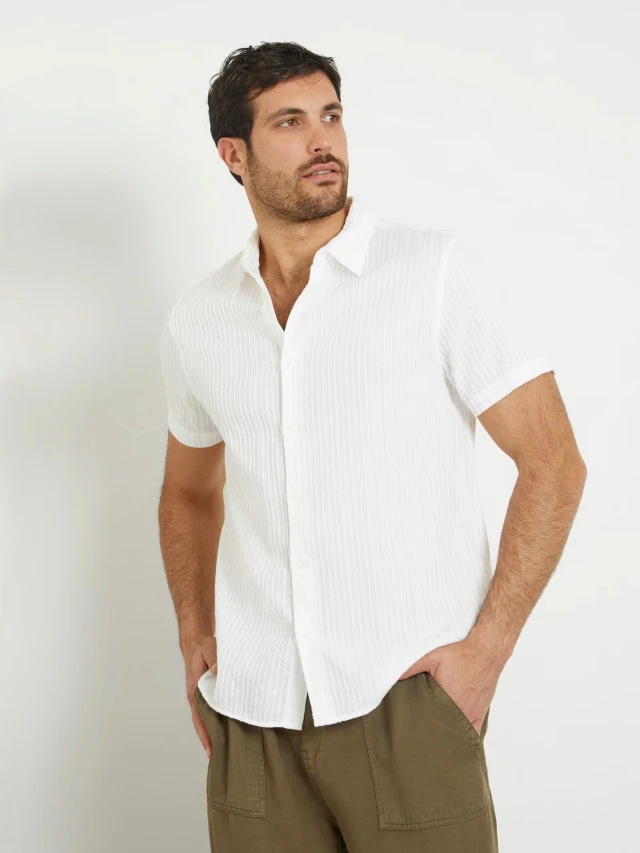 Guess Ss Pillar Dobby Shirt Ανδρικό Πουκάμισο Λευκό