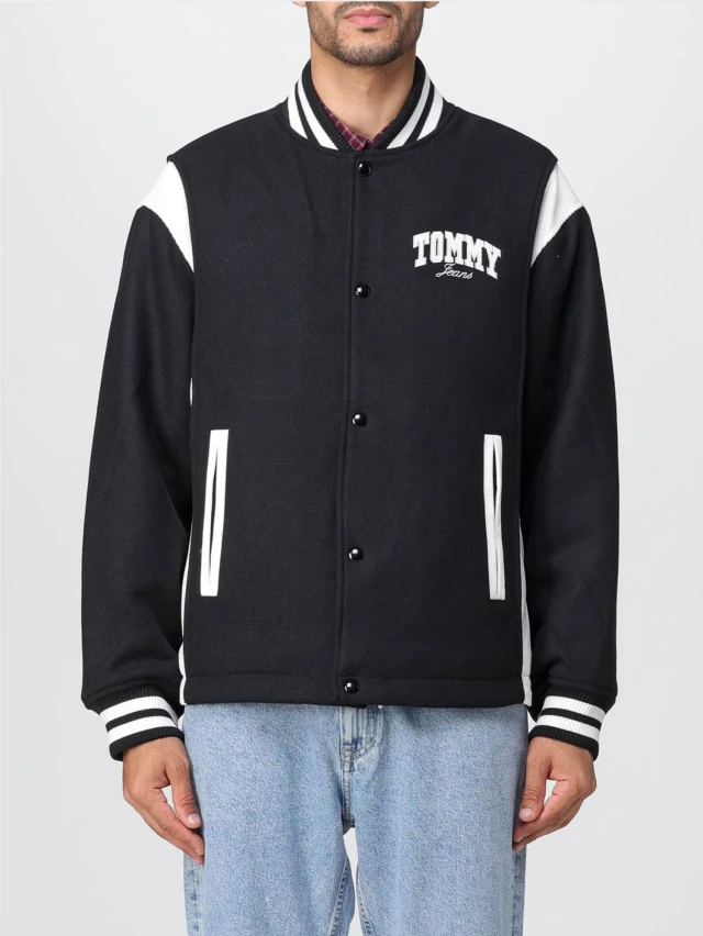 Tommy Hilfiger TJM CORD WOOL MIX LETTERMAN Ανδρικό Μπουφαν Κοτλε Μαυρο