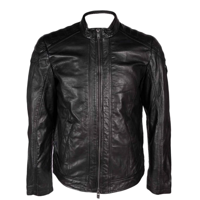 Guess Glam Rock Biker Ανδρικο Δερματινο Μπουφαν Μαυρο