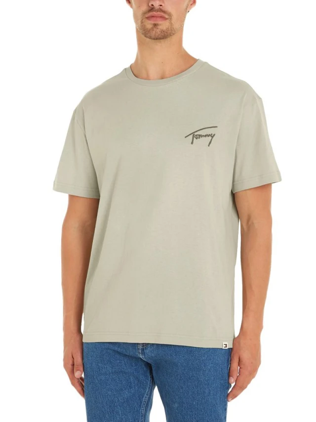 Tommy Hilfiger Tjm Reg Signature Tee Ext Ανδρική Μπλούζα Χακί