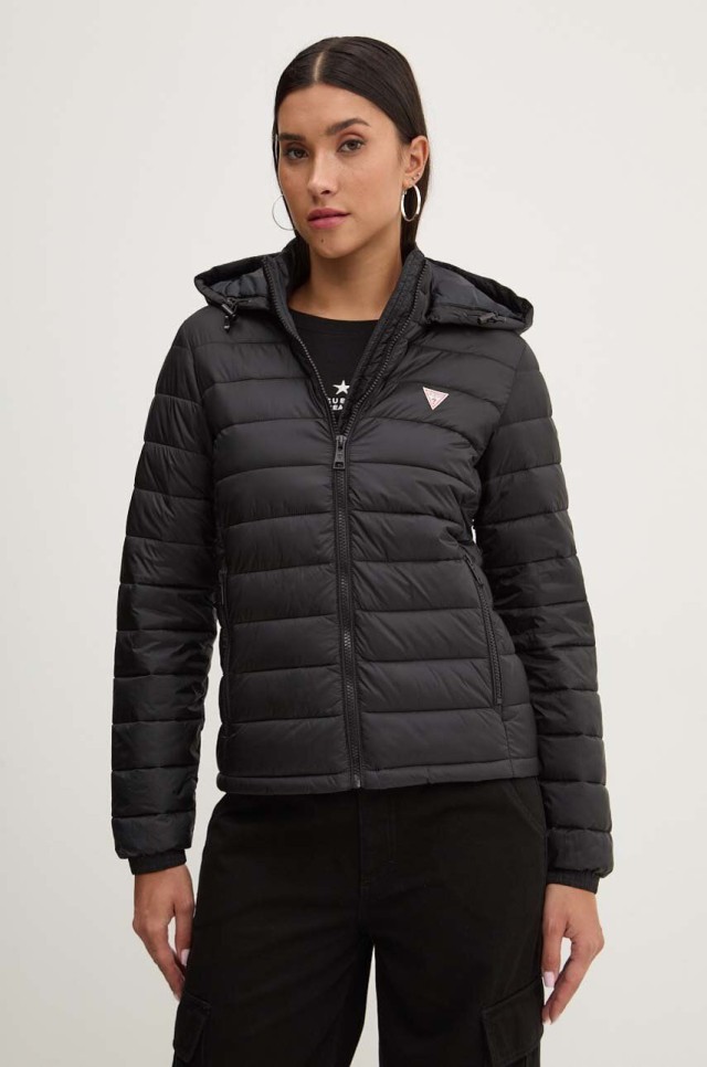 Guess Gj Hooded Puffer Γυναικείο Μπουφάν Μαύρο