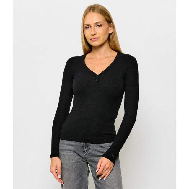 Tommy Hilfiger Tjw Slim Henley Ls Top Γυναικεία Μπλούζα Μακρυμάνικη Μαύρη
