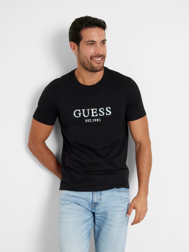 Guess Ss Cn Guess Iridescent Tee Ανδρική Μπλούζα Μαύρη