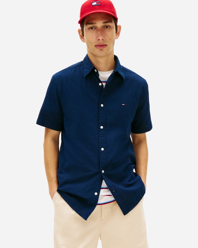 Tommy Hilfiger Tjm Reg Seersucker Shirt Ext Ανδρικό Πουκάμισο Μπλε