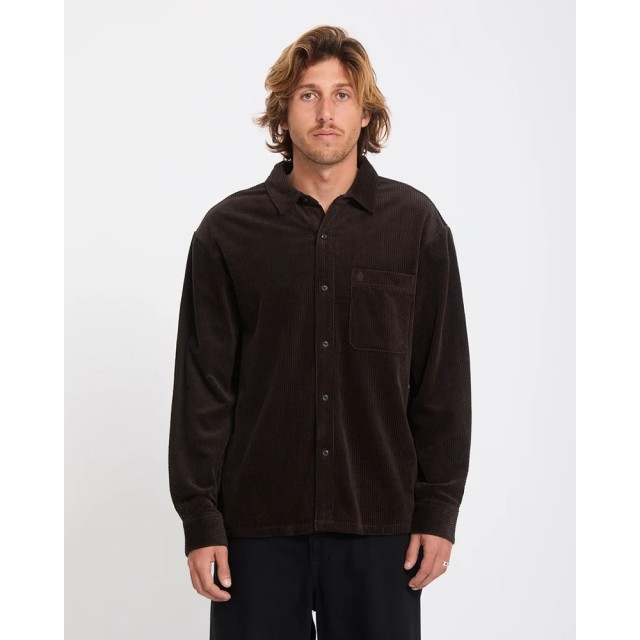 Volcom Fostered Ii Cord Ls Ανδρικό Πουκάμισο Κοτλε Καφέ