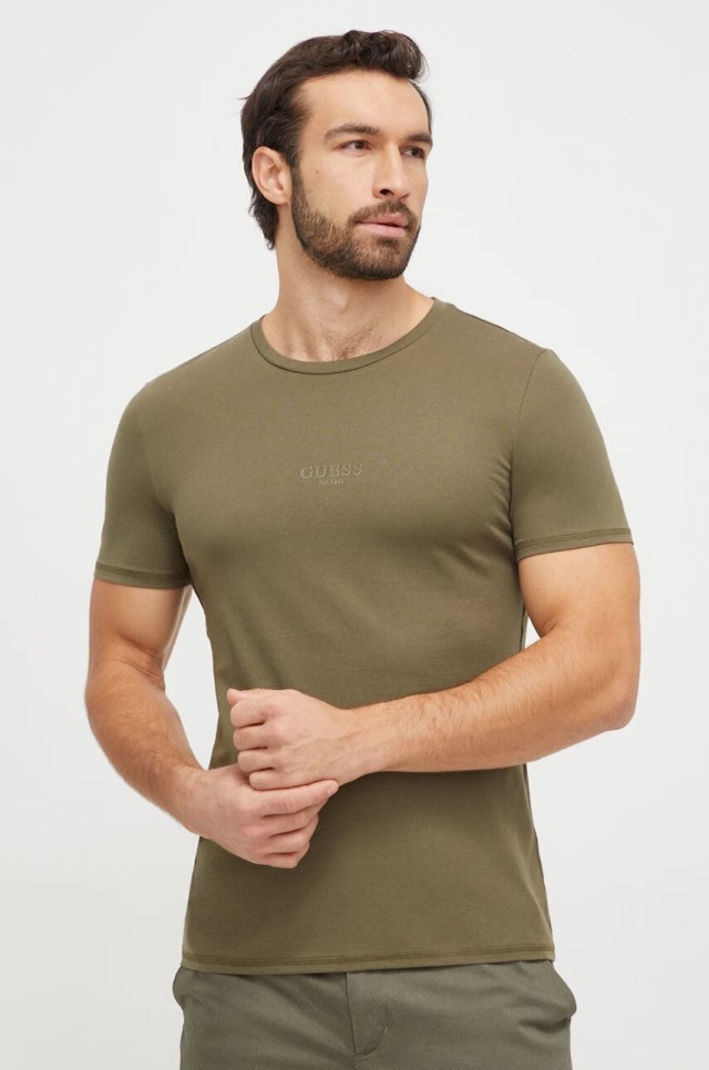 Guess Aidy Cn Ss Tee Ανδρική Μπλούζα Λαδί