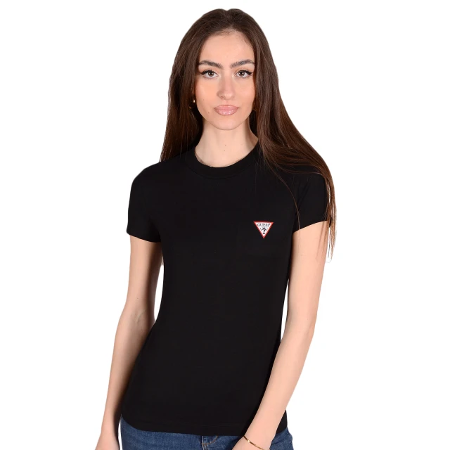Guess Nov Drp Ss Cn Mini Triangle Tee Γυναικεια Μπλουζα Μαυρη