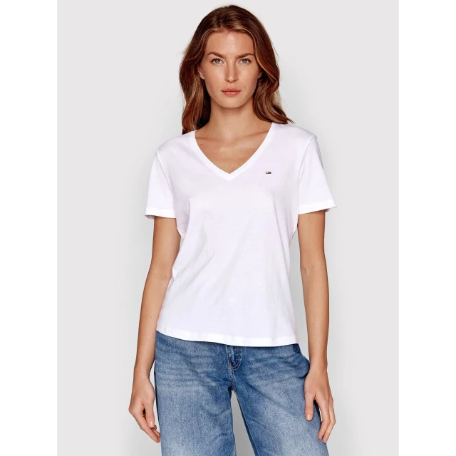 Tommy Hilfiger Tjw Slim Soft V Neck Tee Γυναικεια Μπλουζα Λευκη