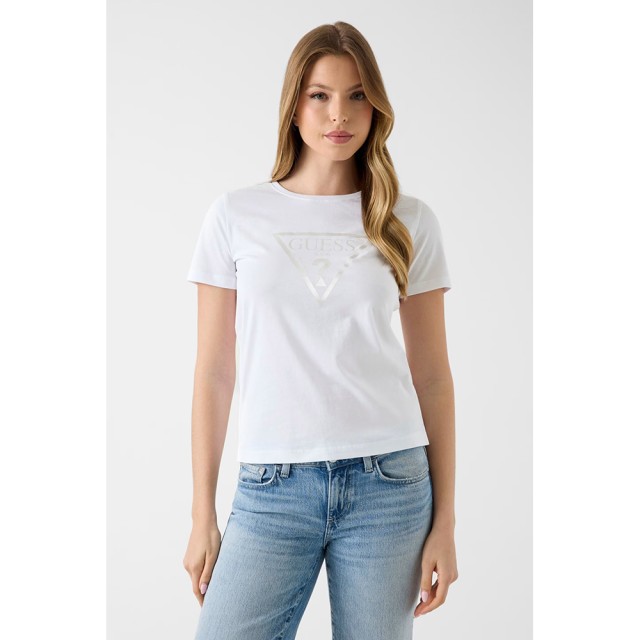 Guess New Ss Cn Basic Triangle Tee Γυναικεία Μπλούζα Λευκή