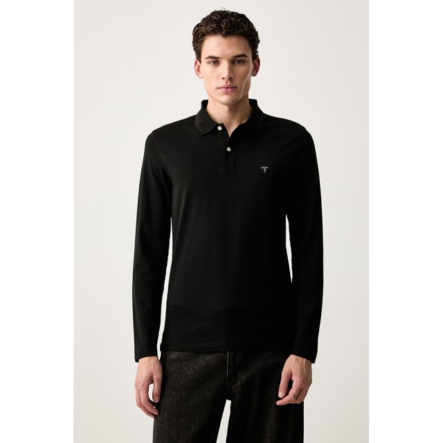 Guess Ls Basic Jersey Polo Ανδρική Μπλούζα Polo Μαύρη