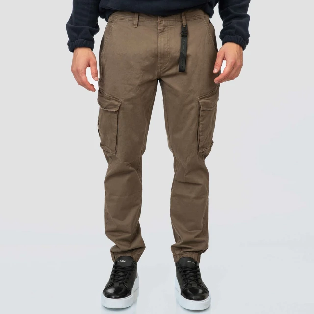 Rebase Ανδρικο Παντελονι Cargo Καφε με Λαστιχο
