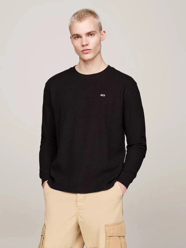 DM0DM19216-BDS Tommy Hilfiger Tjm Reg Waffle L/S Tee Ανδρικό Πλεκτό Μαύρο