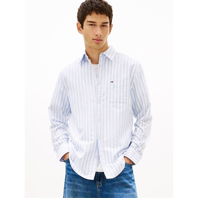Tommy Hilfiger Tjm Reg Stripe Oxford Shirt Ext Ανδρικό Πουκάμισο Ριγέ Λευκό Σιελ