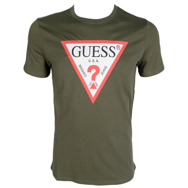 Guess Cn Ss Original Logo Tee Ανδρικη Μπλουζα Λαδι