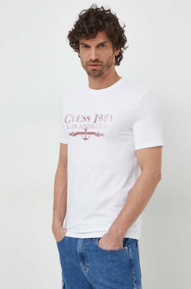 Guess Ss Cn Guess 1981 Triangle Tee Ανδρική Μπλούζα Λευκή