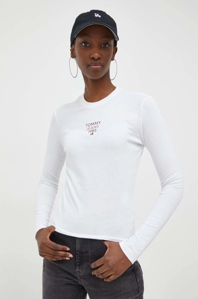 Tommy Hilfiger Tjw Slim Essential Logo 1 Ls Ext Γυναικεία Μπλούζα Λευκή