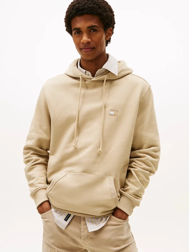 Tommy Hilfiger Tjm Reg Badge Hoodie Ext Ανδρικό Φούτερ Μπεζ