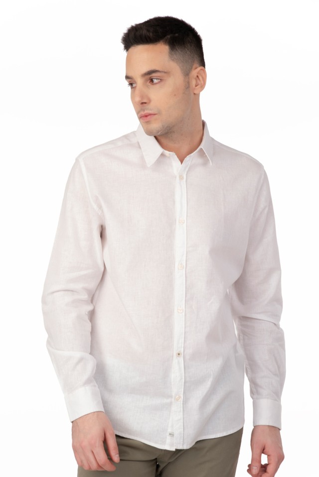 Rebase Shirt Linen Long Sleeve Ανδρικο Πουκαμισο Λινο Λευκο