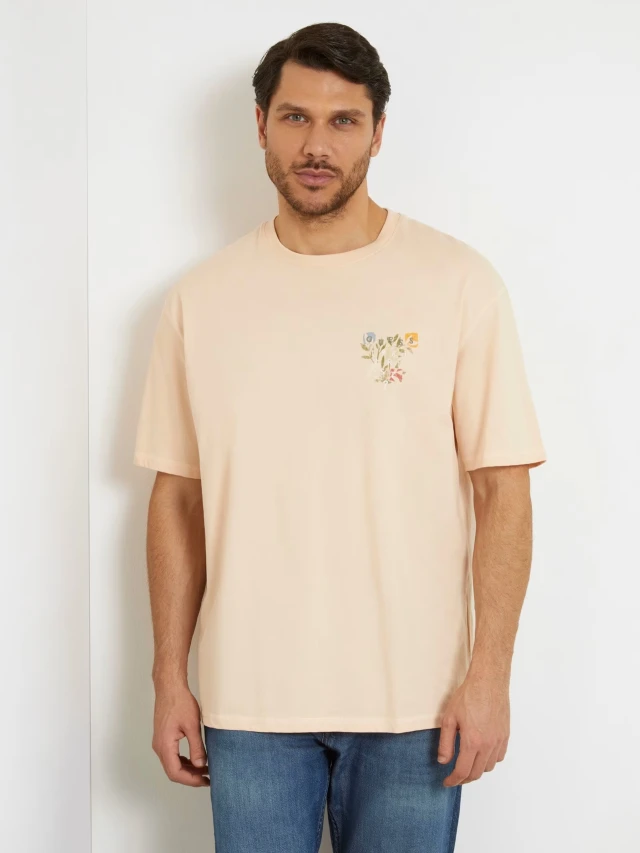 Guess Ss Cn Small Abstract Flower Lo Ανδρική Μπλούζα Ροζ