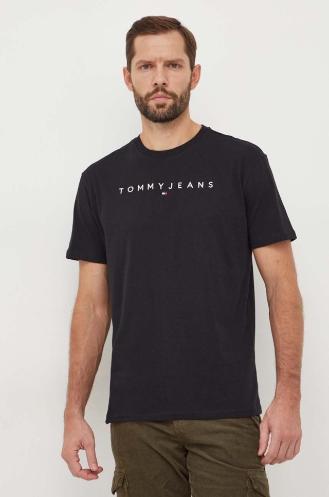Tommy Hilfiger Tjm Reg Linear Logo Tee Ext Ανδρική Μπλούζα Μαύρη
