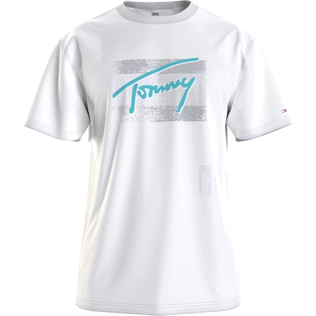 Tommy Hilfiger Tjm Faded Flag Script Tee Ανδρικη Μπλουζα Λευκο