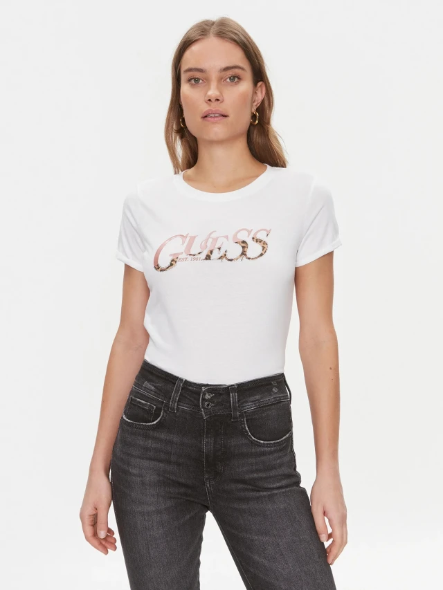 Guess Ss Cn Guess Leo Tee Γυναικεία Μπλούζα Λευκή