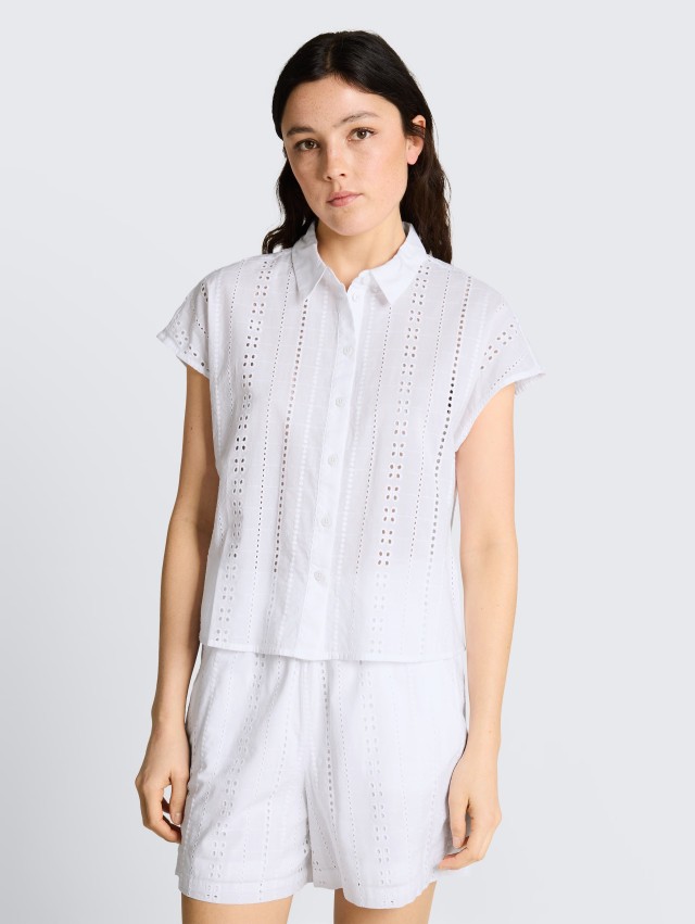 Τom Tailor Embroidered Cotton Blou Γυναικείο Πουκάμισο Λευκό