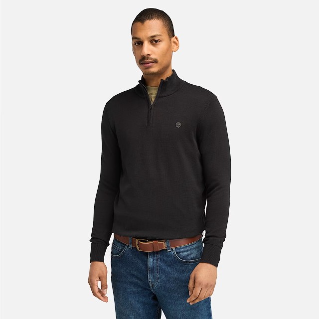 Timberland Williams River Cotton Yd 1/4 Zip Sweater Black/Pavement Ανδρικό Πλεκτό Μαύρο