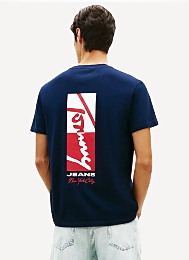 Tommy Hilfiger Tjm Reg Sign Block Ss Tee Ext Ανδρική Μπλούζα Μπλε