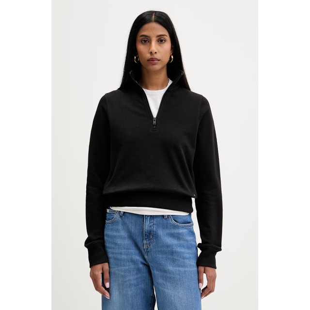Tommy Hilfiger Tjw Slim S Flag 1/4 Zip Mockneck Γυναικείο Φούτερ Μαύρο