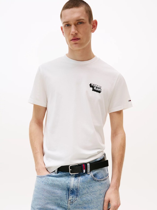 Tommy Hilfiger Tjm Slim Stack Logo Tee Ext Ανδρική Μπλούζα Λευκο