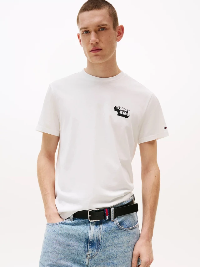 Tommy Hilfiger Tjm Slim Stack Logo Tee Ext Ανδρική Μπλούζα Λευκο