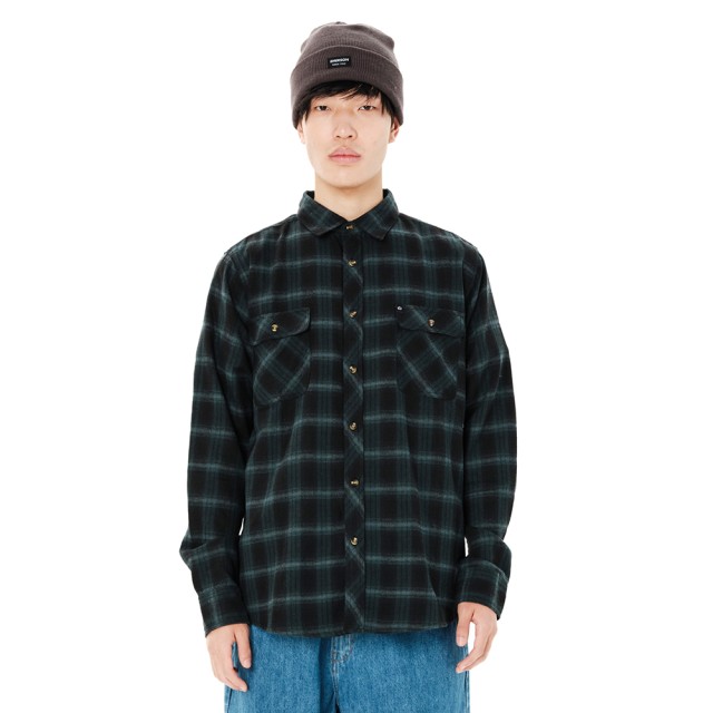 Emerson Mens Button Down Flannel Shirt Ανδρικό Πουκάμισο Πράσινο Μαύρο