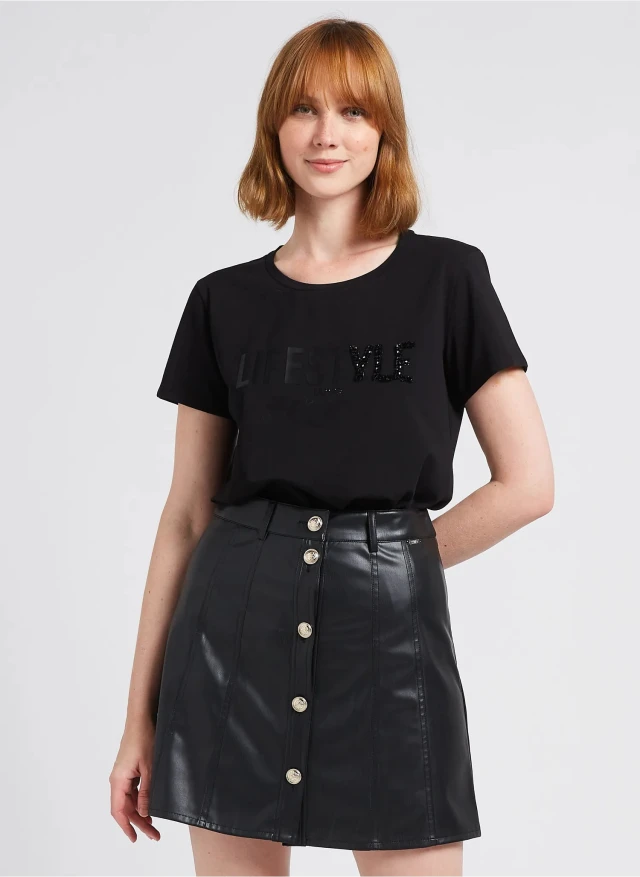 Liu Jo Sport Tf3j31 T-Shirt M/C  Γυναικεία Μπλούζα Μαύρη