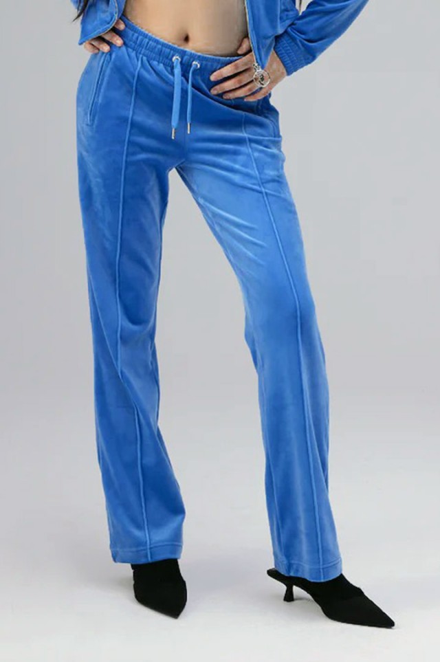 Juicy Couture Tina Velour Diamante Tracksuit Bottom Γυναικειο Παντελονι Φορμασ Βελουτε Μπλε Ανοιχτο