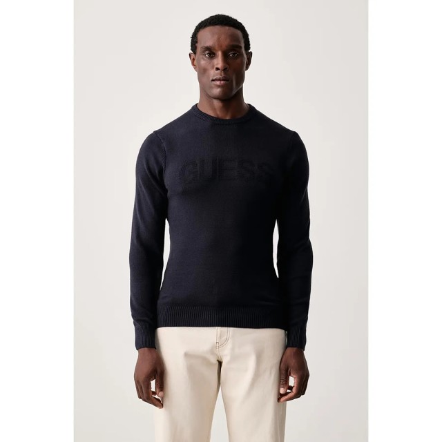 Guess Noburo Cn Logo Reverse Ls Swtr Ανδρικό Πλεκτό Μπλε