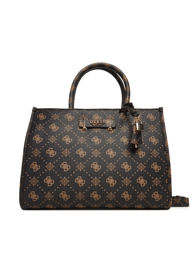 Guess Silia 2 Comp Tote Γυναικεία Τσάντα Καφέ